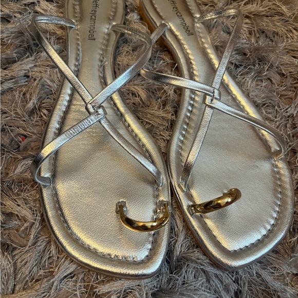 Jeffrey Campbell Metallic Silver Sandals with Gold Accents - Picture 2 of 6